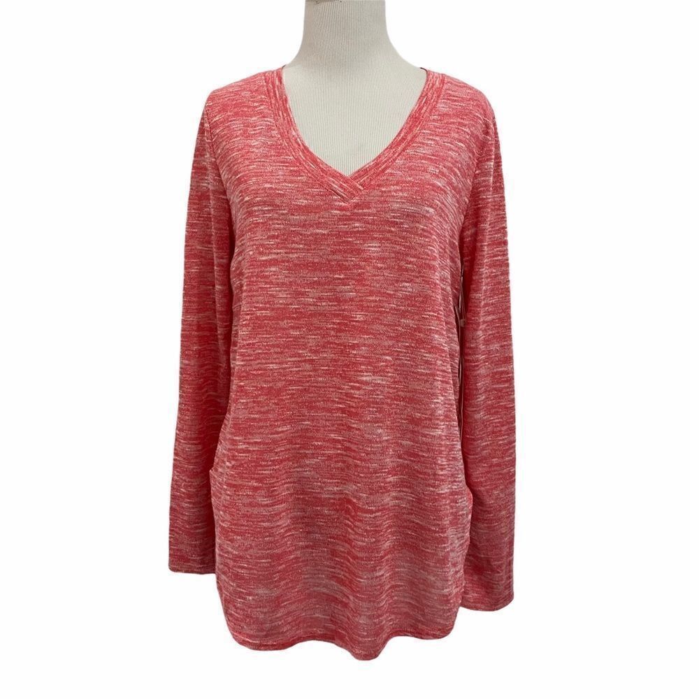 Caslon Cozy V-Neck Tunic Top Heather Pink NWT